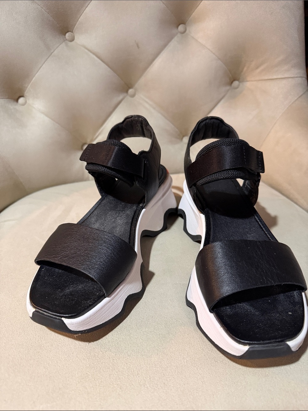 Sorel Black and White Platform Sandals for Women